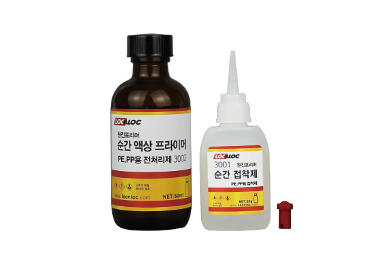 Instant adhesive, pretreatment for PE/PP